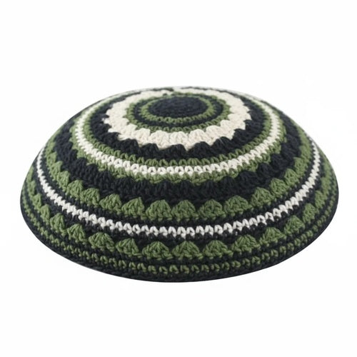 Knitted Kippah 18 cm- Black-green-beige