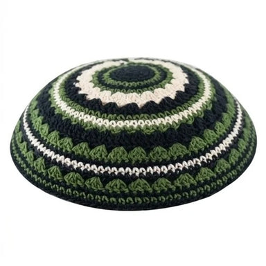 Knitted Kippah 20 cm- Black-green-beige