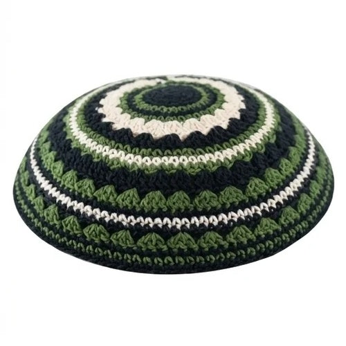 Knitted Kippah 20 cm- Black-green-beige