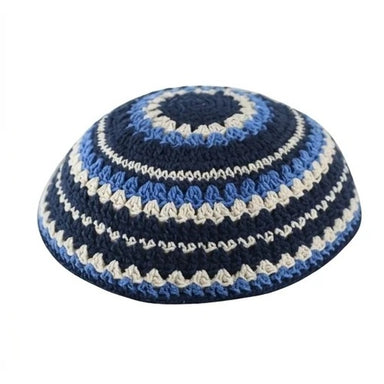 Knitted Kippah 18 cm- Blue-l. Blue-beige - Dark Blue, Light Blue