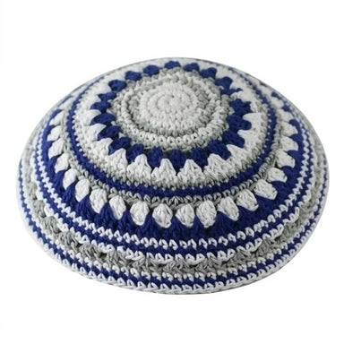 Knitted Kippah 18 cm- Blue-gray-white