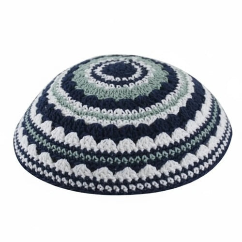 Knitted Kippah 18 cm- Blue-l. Green-white