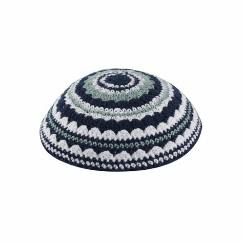 Knitted Kippah 20 cm- Blue-l. Green-white
