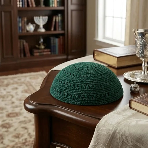 Frik Kippah 22 cm- Green with Holes