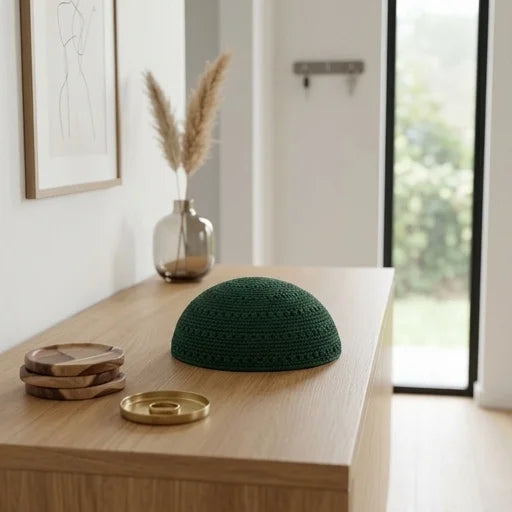 Frik Kippah 24 cm- Green with Holes
