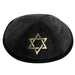 Black Ultra Suede Kippah 19 cm with Golden Embroidered Magen David and Pin Spot