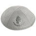 Gray Ultra Suede Kippah 19 cm with Silver Embroidered "Ha'aish Sheli" and Pin Spot