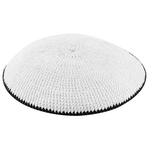 Knitted D.m.c Kippah 18 cm - White with Black Rim