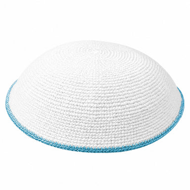 Knitted D.m.c Kippah 20cm - Sheer Black with Light Blue Rim