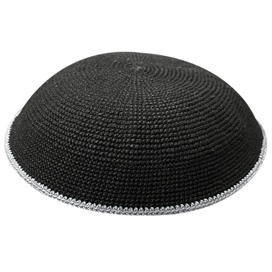 Knitted D.m.c Kippah 20 cm - Black with Gray Rim