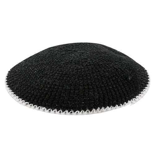 Knitted D.m.c Kippah 20 cm - Black with White Rim