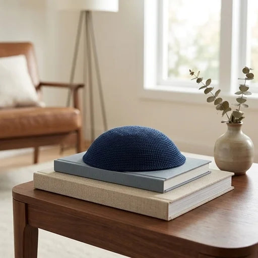 Knitted D.m.c Kippah 16cm - Navy - Dark Blue