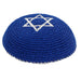 Knitted Kippah 16 cm- White with Golden Magen David Embroidery - Silver, Blue
