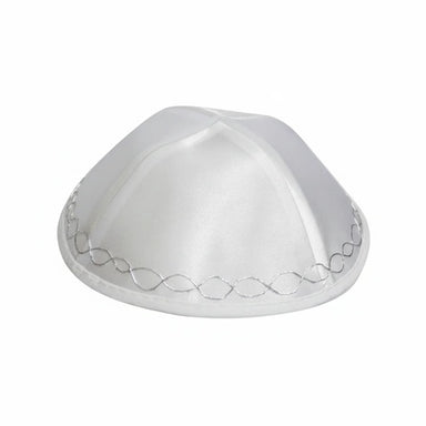 Satin Kippah 17 cm- White with Ornate Design