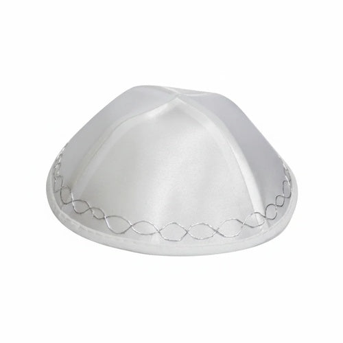 Satin Kippah 17 cm- White with Ornate Design