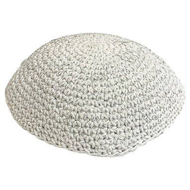 Thick White Knitted Kippah 17 cm- Stripe - Silver