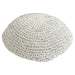 Thick White Knitted Kippah 17 cm- Stripe - Silver