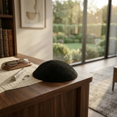 Corduroy Kippah "Artman" 19 cm- Black