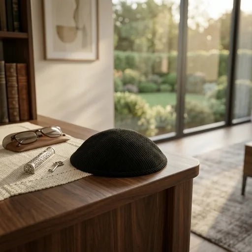 Corduroy Kippah "Artman" 19 cm- Black