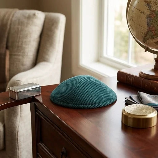 Corduroy Kippah "Artman" 16 cm- Green