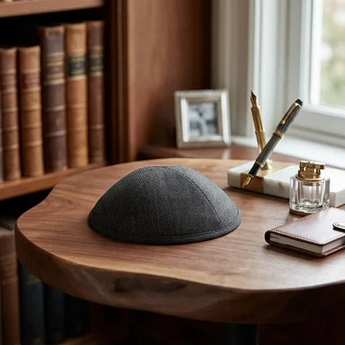 Fabric Kippah 19 cm- Dark Gray with Stripes