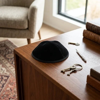 Black Velvet Kippah 20 cm- 4 Parts with Rim
