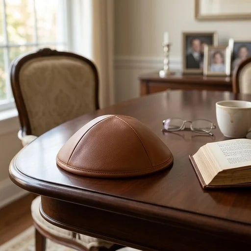 Leatherette Kippah 17 cm- Brown