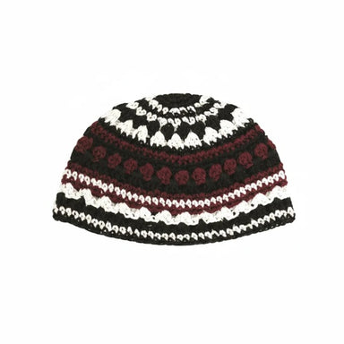 Frik Kippah 21 cm- Bordeaux-black-white Striped Design - Maroon