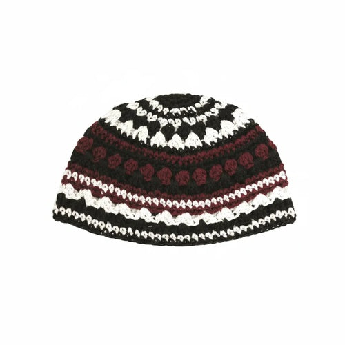 Frik Kippah 21 cm- Bordeaux-black-white Striped Design - Maroon