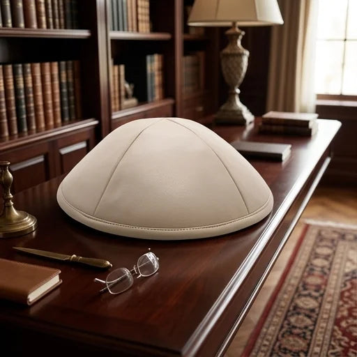 Leatherette Kippah 19 cm- White