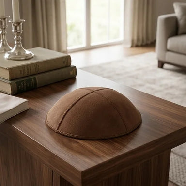 Leather Kippah 15 cm- Brown