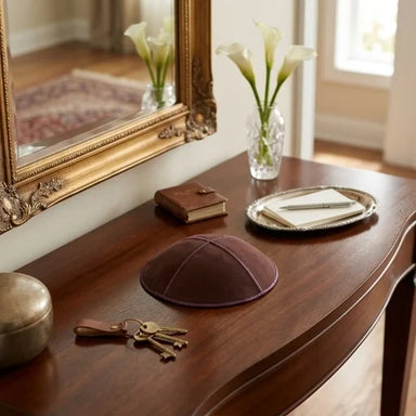 Leather Kippah 15 cm- Purple