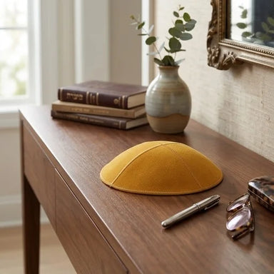 Leather Kippah 15 cm- Mustard Yellow