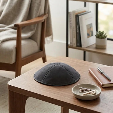 Suede Kippah 16 cm- Dark Gray