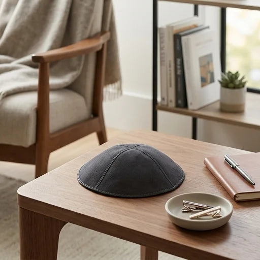 Suede Kippah 16 cm- Dark Gray