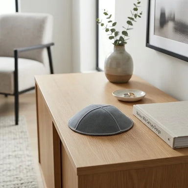Suede Kippah 16cm- Light Gray