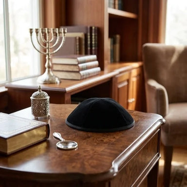 Black Velvet Kippah Size 6- 4 Parts with Rim