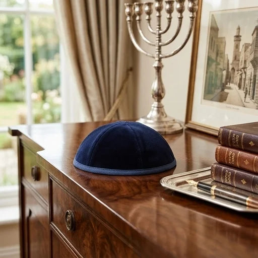 Blue Velvet Kippah Size 4- 4 Parts with Rim