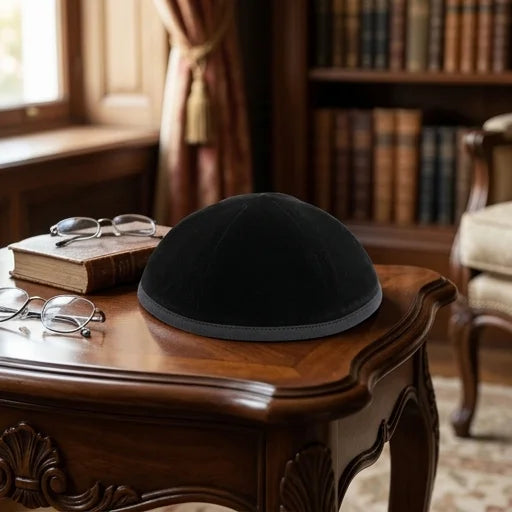 Black Velvet Kippah Art-men" Size 5- 6 Parts with Rim