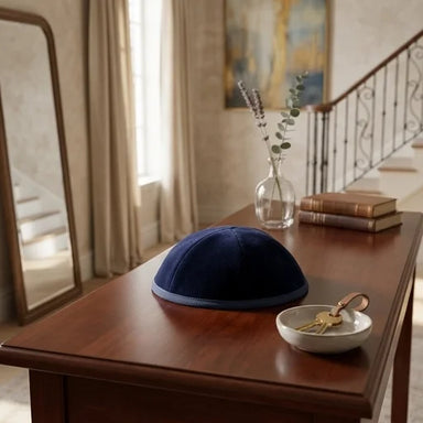 Blue Velvet Kippah Art-men" Size 2- 6 Parts with Rim
