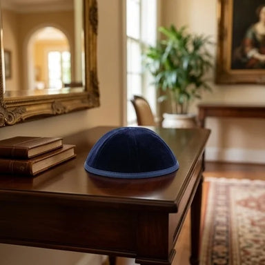 Blue Velvet Kippah Art-men" Size 3- 6 Parts with Rim