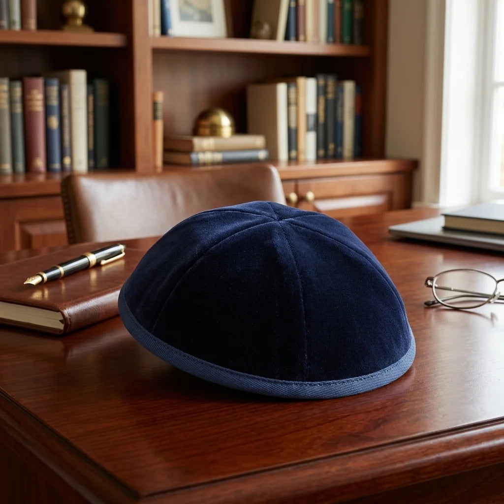 Blue Velvet Kippah Art-men" Size 5- 6 Parts with Rim