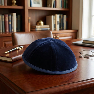 Blue Velvet Kippah Art-men" Size 5- 6 Parts with Rim