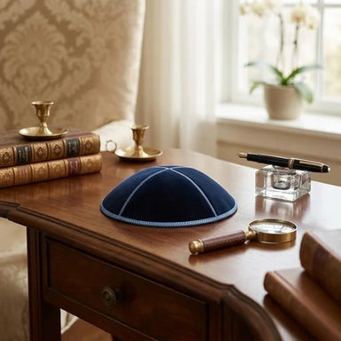 Leather Kippah "Artman" 14 cm- Blue