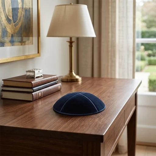Leather Kippah "Artman" 15 cm- Blue