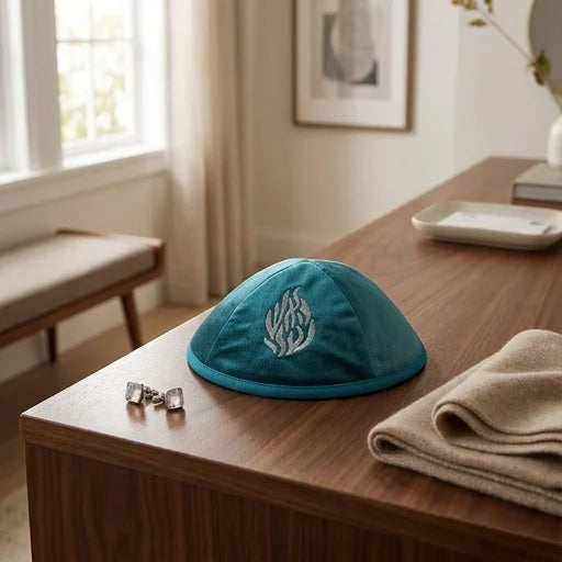 Velvet Kippah with Embroidery Size 4- Green