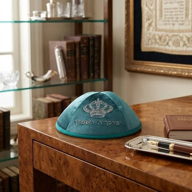 Velvet Kippah with Embroidery Size 4- Green