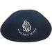Dark Blue Ultra Suede Kippah 19 cm with Silver Embroidered "Ha'aish Sheli" and Pin Spot