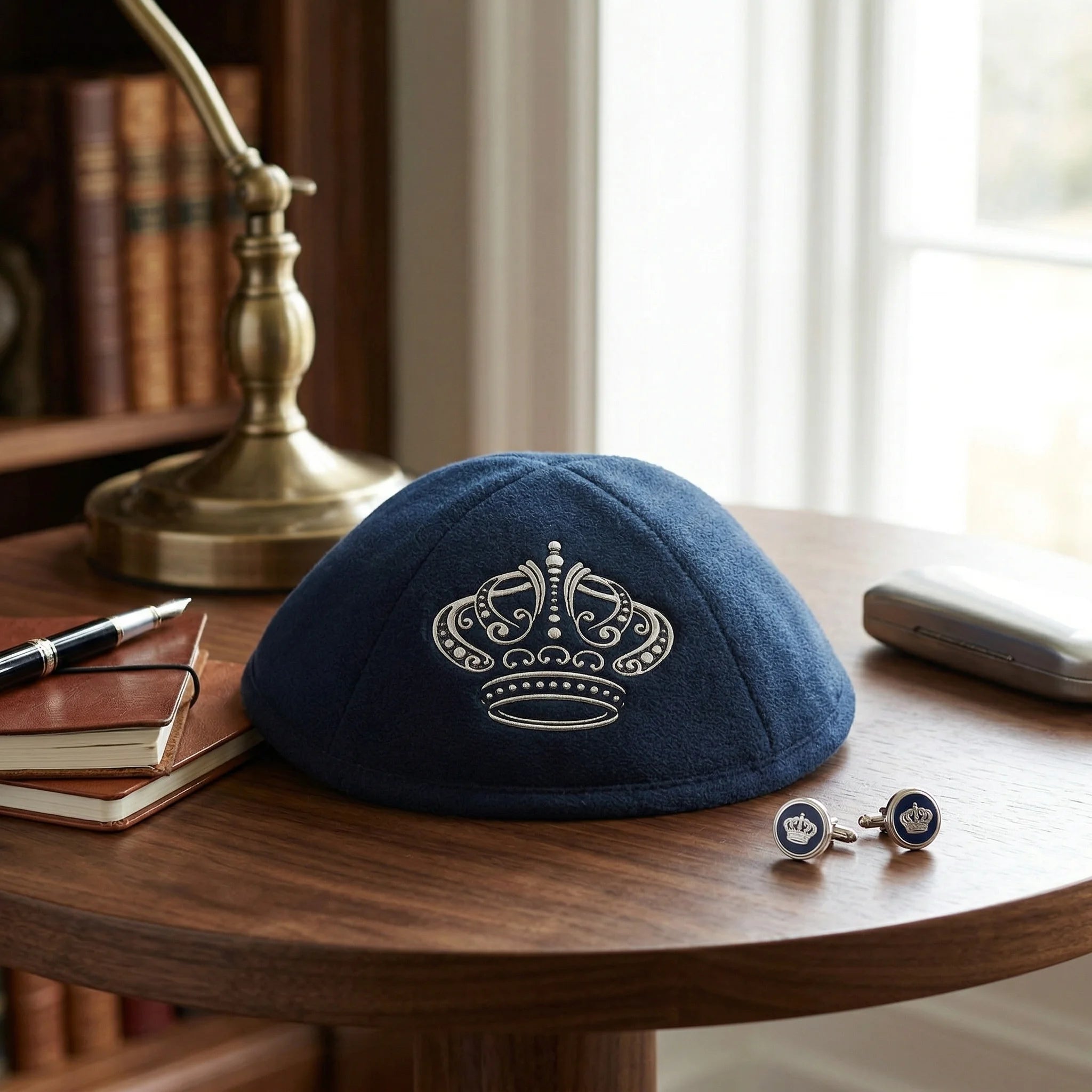 Ultra Suede Kippah 19 cm, with Pin Spot - Black - Dark Blue