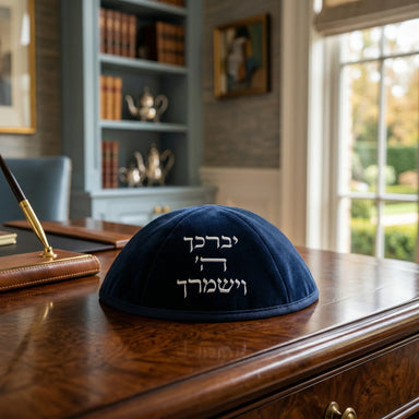Ultra Suede Kippah 19 cm, with Pin Spot - Black - Dark Blue